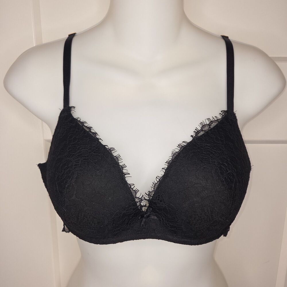 Victoria's Secret Dream Angels Black Lace Wireless Bra Padded 36B No-Wire